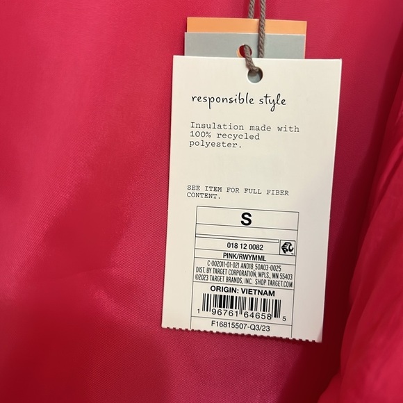 A new day puffer zip up jacket size small pink snap buttons stand-up collar - Picture 6 of 8